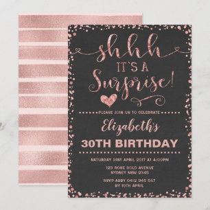 Rose Gold Surprise Birthday Party Women Glitter Invitation