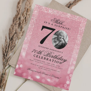 Rose Gold SURPRISE Photo Glam 70th Birthday Invitation