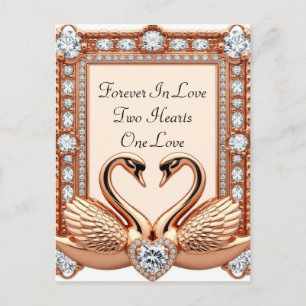 Rose Gold Swan Couple Diamond Heart Romantic Jewel Postcard