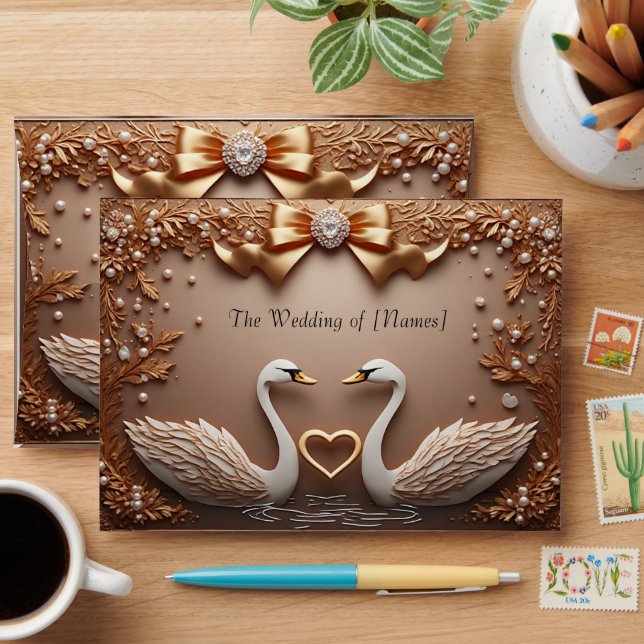Rose Gold Swan Wedding Celebration Theme Envelope (Desk)