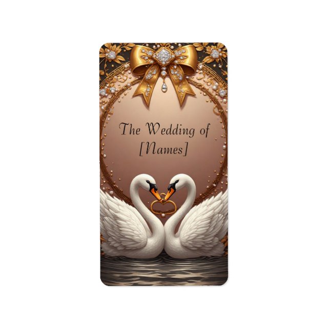 Rose Gold Swan Wedding Celebration Theme Label (Front)