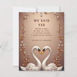 💍 Rose Gold swans Spring Wedding Decor 🌸 RSVP Card