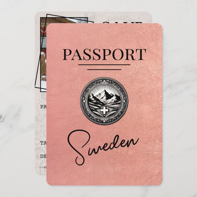 Rose Gold Sweden Passport Save The Date (Front/Back)