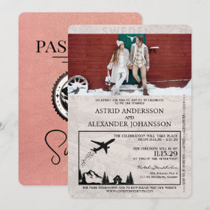 Rose Gold Sweden Passport Wedding Invitation