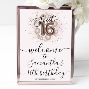 Rose Gold Sweet 16 Bday Balloons Pink Welcome Sign