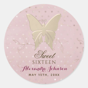 Rose Gold Sweet 16 Birthday Classic Round Sticker