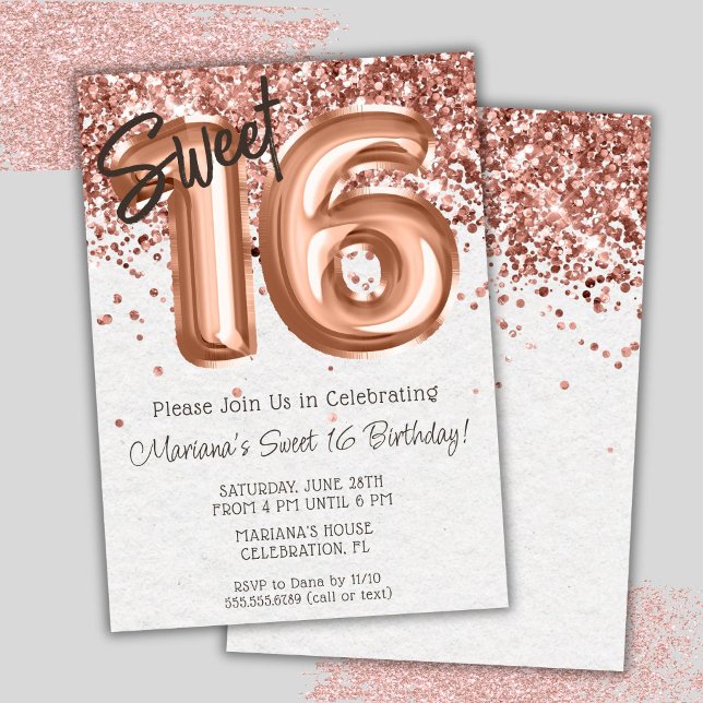 Rose Gold Sweet 16 Birthday Party Invitation (Creator Uploaded)