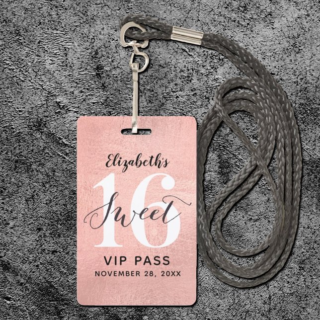 Rose Gold Sweet 16 Birthday VIP ID Badge (Creator Uploaded)