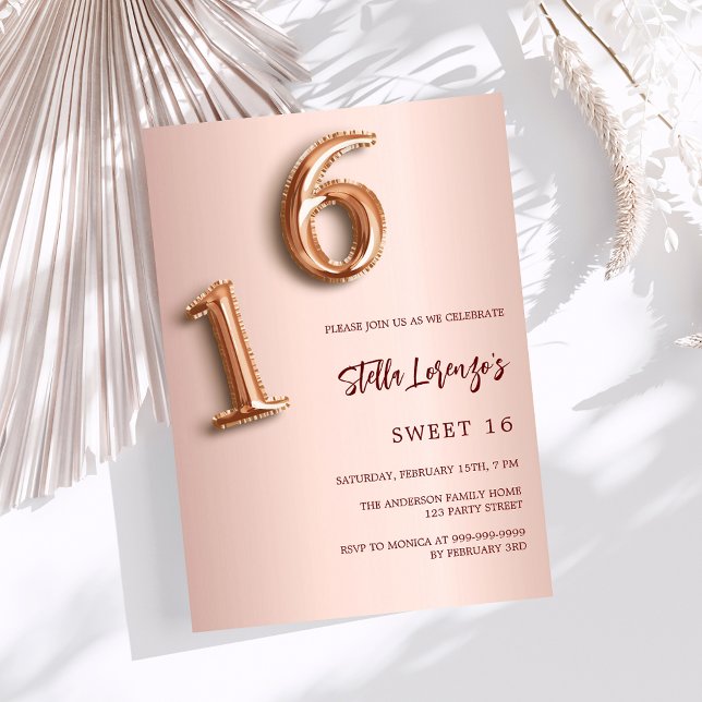 Rose gold Sweet 16 budget invitation (Creator Uploaded)