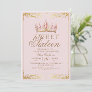 Rose Gold Sweet 16 Crown Birthday Invitation