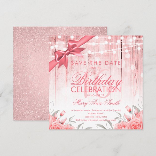 Rose Gold Sweet 16 Elegant Flowers & Glitter Invitation (Front/Back)