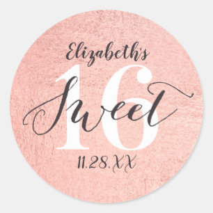 Rose Gold Sweet 16 Girl Birthday Classic Round Sti Sticker