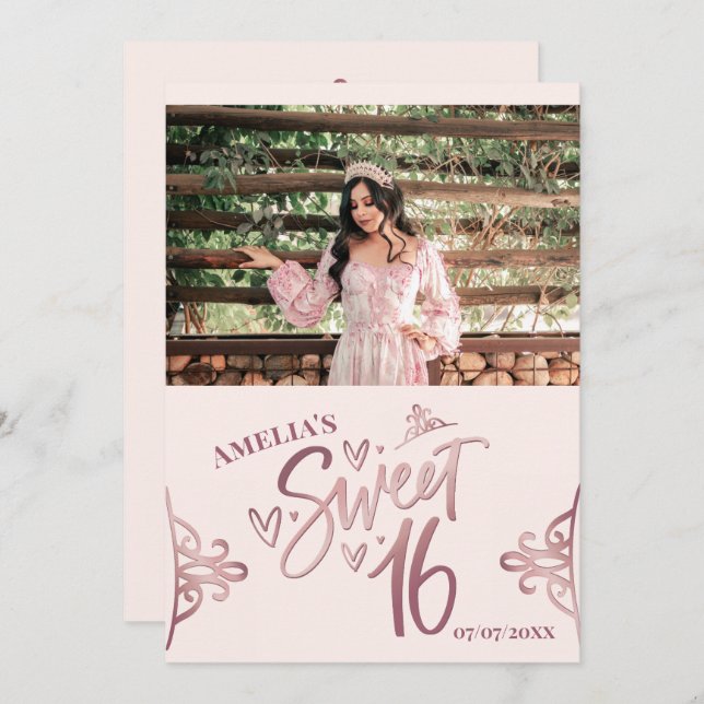 Rose Gold Sweet 16 Thank you card Template (Front/Back)