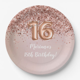  Rose Gold Sweet 16th Birthday Party Paper Plate