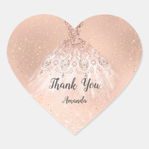 Rose Gold Sweet 16th Bridal Heart Thank Dress Sticker
