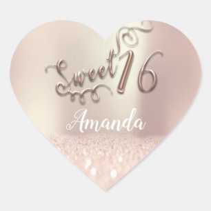 Rose Gold Sweet 16th Princess Heart Name Spark Heart Sticker