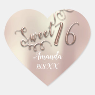 Rose Gold Sweet 16th Script Heart Name Date Heart Sticker