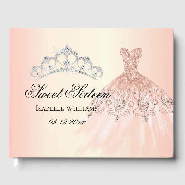Rose Gold Sweet Sixteen 16th Birthday Personalised Guest Book (Front)
