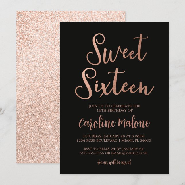 Rose Gold Sweet Sixteen Birthday Invitation (Front/Back)