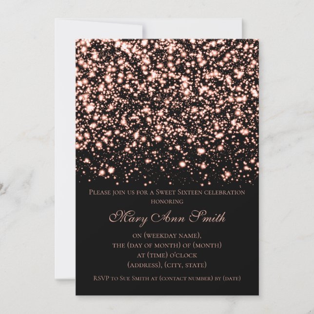 Rose Gold Sweet Sixteen Party Midnight Glam Invitation (Front)