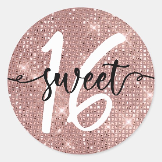 Rose Gold Sweet Sixteen Shimmer Classic Round Sticker (Front)