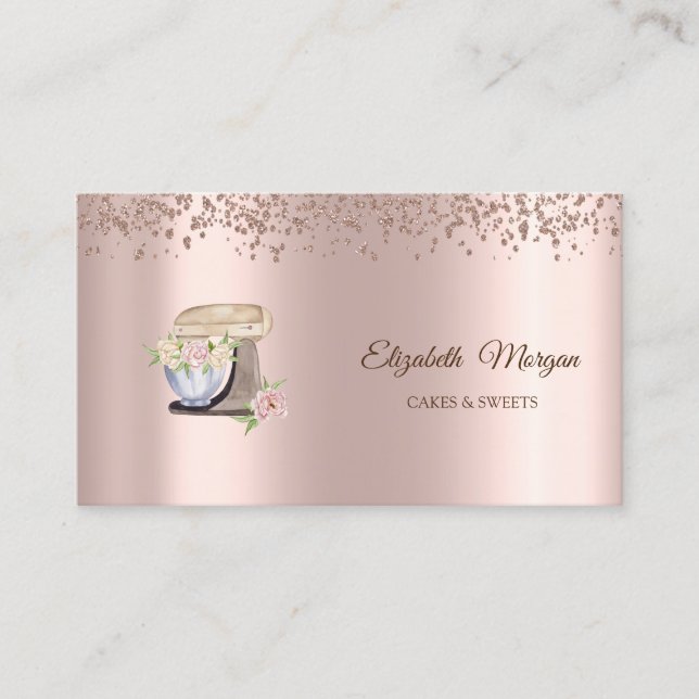  Rose Gold Sweets,Bakery Floral Mixer Business Card (Front)