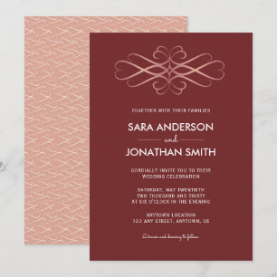 Rose Gold Swirls   Burgundy Wedding Invitation