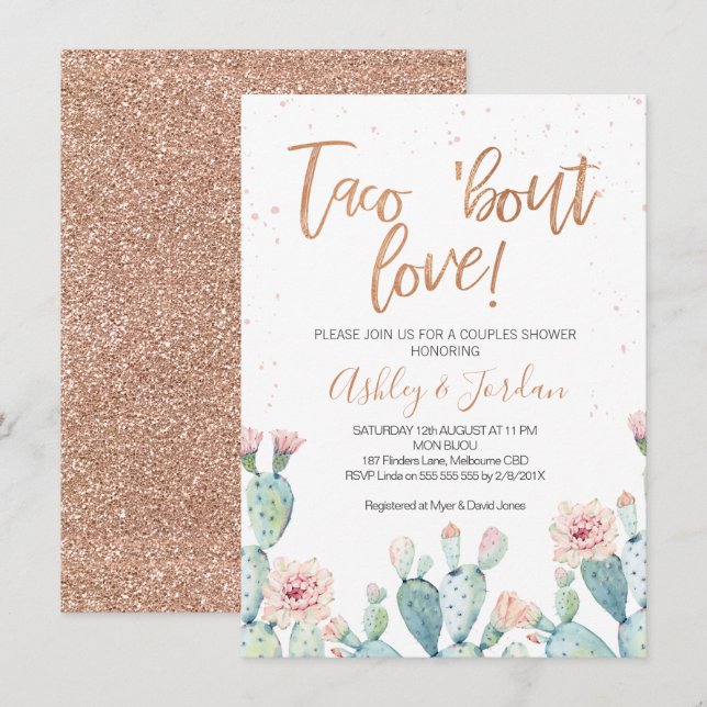 Rose Gold Taco ''bout Love Couples Shower Invitation (Front/Back)