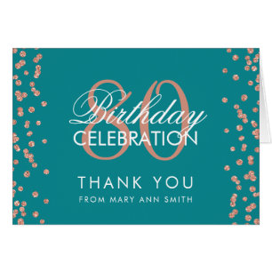 Rose Gold Teal 80th Birthday Thank you Glitter