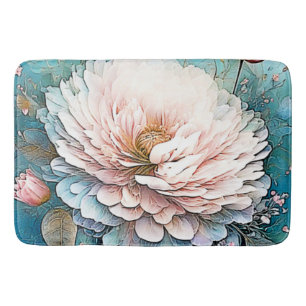 Rose Gold Teal Bloom Art Bath Mat