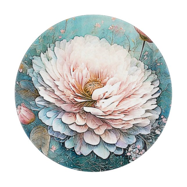 Rose Gold Teal Bloom Art Cutting Board (Front)