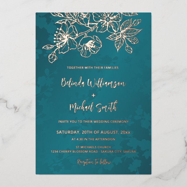 Rose Gold Teal Floral Wedding (Front)