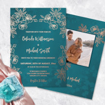 Rose Gold Teal Floral Wedding