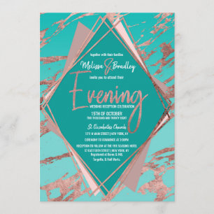 Rose Gold Teal Green Marble Diamond Evening Invitation