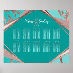 Rose Gold Teal Green Marble Diamond Seating Chart