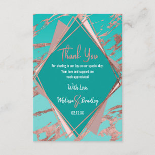 Rose Gold Teal Green Marble Diamond Thank You Card