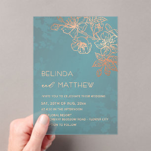 Rose Gold Teal Transparent Casual Wedding Acrylic Invitations