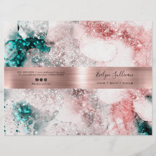 Rose gold teal watercolor service menu brochure