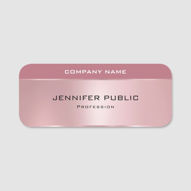 Rose Gold Template Modern Glamour Rectangle Name Tag (Front)