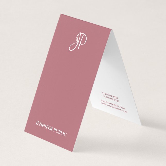 Rose Gold Template Modern Monogram Elegant Simple Business Card (Front)