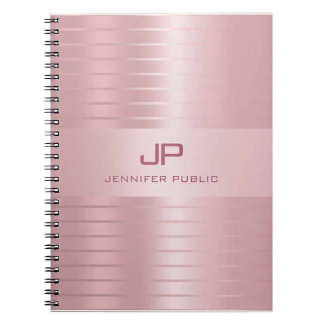 Rose Gold Template Monogram Elegant Trendy Modern Notebook (Front)