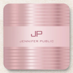 Rose Gold Template Monogrammed Modern Elegant Coaster
