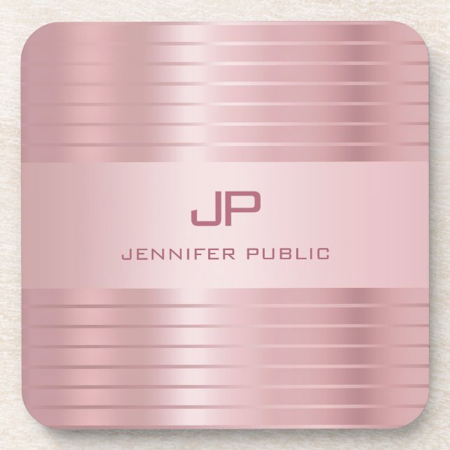 Rose Gold Template Monogrammed Modern Elegant Coaster (Front)