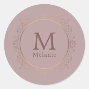 Rose Gold Template Trendy Monogram Elegant Classic Round Sticker