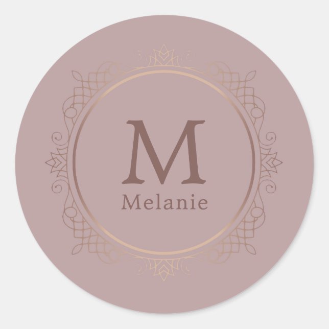 Rose Gold Template Trendy Monogram Elegant Classic Round Sticker (Front)
