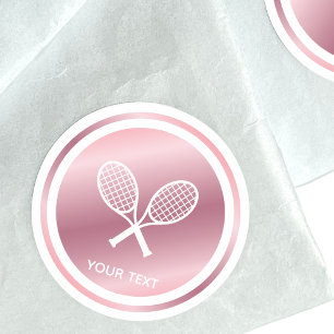 Rose Gold Tennis Rackets Girls Sport Custom Text Classic Round Sticker