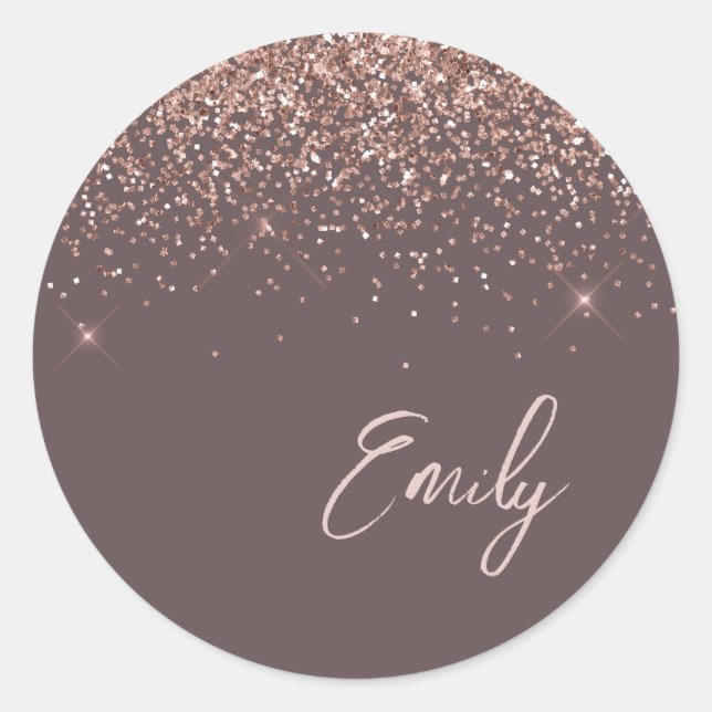 Rose Gold Terracotta Monogram Glam Name  Classic R Classic Round Sticker (Front)