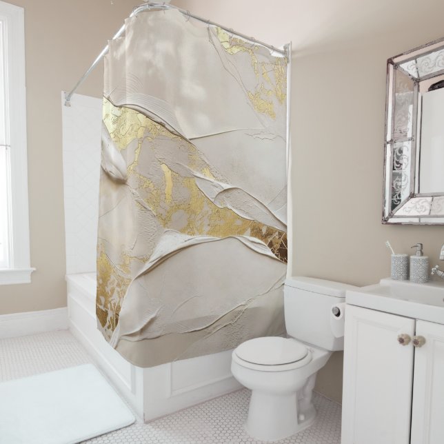 Rose Gold Textured Plaster Abstract Shower Curtain (In Situ)