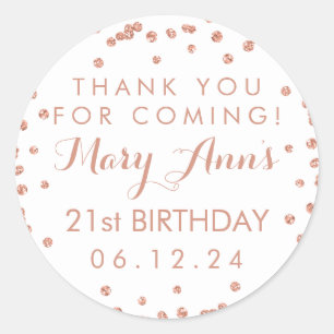 Rose Gold Thank You 21st Birthday Confetti Classic Round Sticker