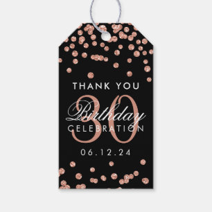 Rose Gold Thank You 30th Birthday Confetti Black Gift Tags
